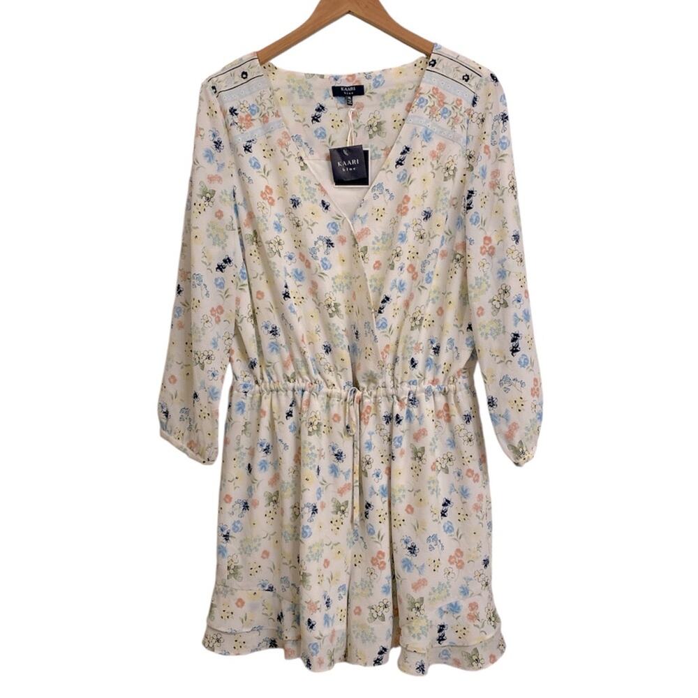 NWT Kaari Blue Floral 3/4 Sleeve Shorts Romper Size XL